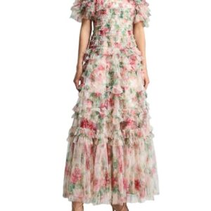 BELLA BARNETT Elegant Floral Dress for Women Casual Summer Dress Classy Womens Sundress Trendy Off Shoulder Dress Flowy Boho Maxi Dress Fairy Long Summer Dress -