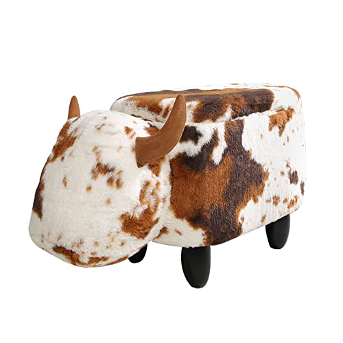 GIA Ottoman with Storage, Foot Stand and Wooden Legs, Shorthorn Dairy Cow, Brown and White -