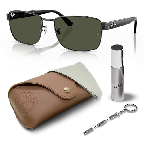 RAY-BAN RB3750 Square Shape Sunglasses with Official Eyewear Care Kit Bundle -