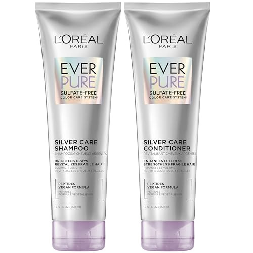 L'Oreal Paris EverPure Silver Care Sulfate Free Shampoo and Conditioner Set, Nourishing Vegan Formula with Peptides for Brightening Gray Hair, 1 Kit -
