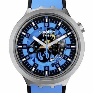 Swatch Unisex Casual Blue Stainless Steel Quartz Watch Azure Blue Daze -
