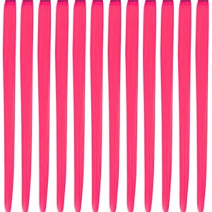 YaFex 12 Pcs Clip in Hair Extensions, 22 Inch Colored Hair Extensions Party Highlights Long Straight Synthetic Hairpieces for Women Kids Girls (Hot Pink) -