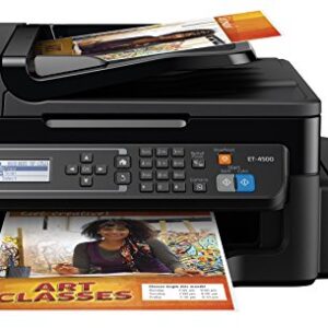 Epson WorkForce ET-4500 EcoTank Wireless Color All-in-One Supertank Printer with Scanner, Copier, Fax, Ethernet, Wi-Fi, Wi-Fi Direct, Tablet and Smartphone (iPad, iPhone, Android) Printing, Easily Refillable Ink Tanks -