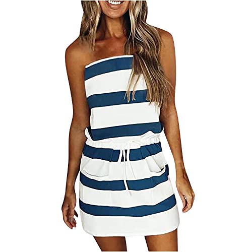 AQAYL Womens Short Sleeve Summer Dresses Striped T Shirt Dresses Tie Waist Mini Dress Beach Vacation Outfits with Pockets -