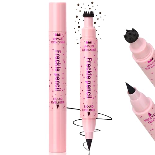 Noerrors Freckle Stamp with Eyeliner Pen 2 in 1 for Natural Lifelike Faux Freckle Waterproof Fake Freckles Stain Marker for Sunkissed Makeup #Espresso&Black -