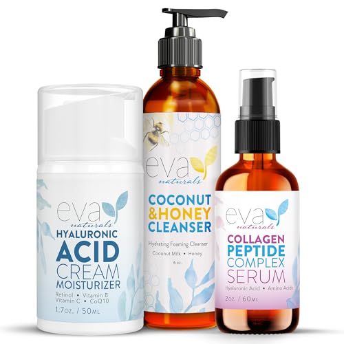 Peptide Complex Serum, Hyaluronic Acid Moisturizer, Coconut & Honey Cleanser -