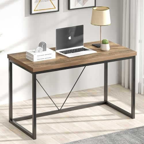 FOLUBAN Modern Home Office Desk, Rustic Wood and Metal Computer Desk, Industrial Study Writing Gaming Table Workstation, Vintage Laptop PC Desk, Oak 47 Inch -
