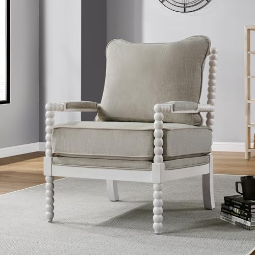 DUHOME Linen Fabric Spindle Accent Chair with Wood Frame,Spool Chairs with High Resilience Spring Cushion and Armrest Pads, Leisure Armchair for Living Room Bedroom Farmhouse Home Office Belcony -