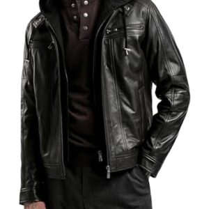 TRENDS GENESIS Chamarras Para Hombre - Black Summer Jacket Men - Riding Jackets for Motorcycles Men with Removable Hood -