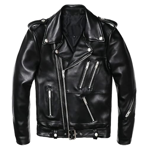 Men’s Slim Fit Motorcycle Leather Jacket Cool Weather Layered Riding Coat -
