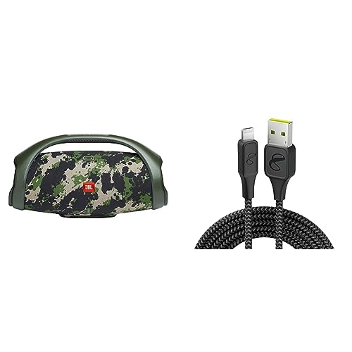 JBL Boombox 2 - IPX7 Waterproof, 24 Hours of Playtime, Powerbank, Speaker Pairing for Home and Outdoor (Camo) and InfinityLab InstantConnect USB-A to Lightning -Charging Cable for iPhone - Black -
