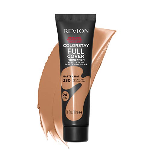 Revlon ColorStay Full Cover Longwear Matte Foundation, Heat & Sweat Resistant Lightweight Face Makeup, Natural Tan (330), 1.0 oz -