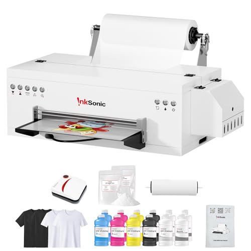 InkSonic L1800 A3 DTF Printer 2025, 13" Apparel Transfer Machine with Roll/Sheet Feed, One-Click Ink Setup, White Ink Circulation & Auto Cleaning, Heated Film Cutting, Multi-Fabric Compatibility，E13A -