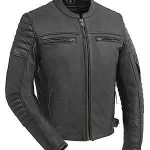 First Mfg Co - Commuter - Men's Motorcycle Biker Riding Black Leather Jacket - 5X Large - Action Back Armor Pockets Gussets Thermal Liner Vented -