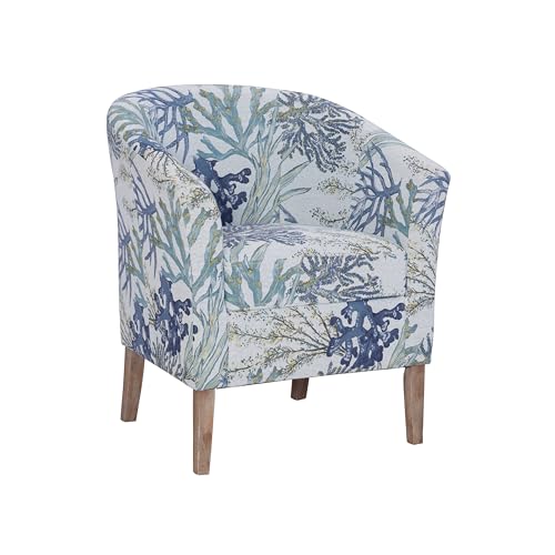 Linon Stephen Oceanside Ivory and Blue Upholstered Coastal Club Chair -