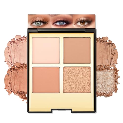 Erinde 4 Colors Eyeshadow Palette Eye Shadow Makeup, Matte Shimmer Metallic Off-white Light brown Peach Bronze Nude Neutral Eyeshadow, Long Wearing, Pigmented Blendable, Quad Eye Shadow Palette, 06 -