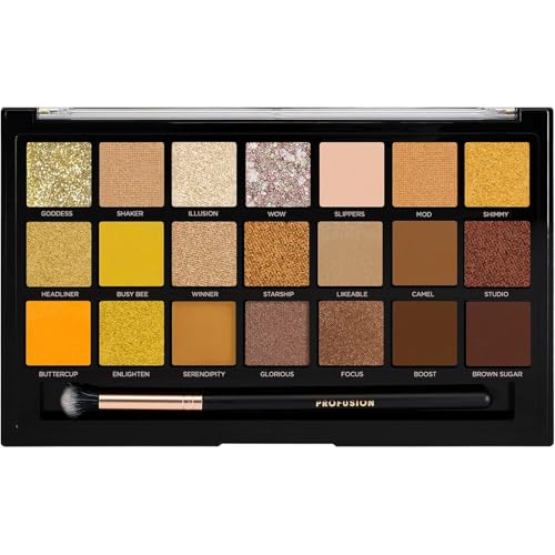 Profusion Cosmetics 21 Shades Gold Rush Eyeshadow Palette and Pro Series Brush for Flawless Eye Look, Get Attractive and Stunning Eye Look with Premium Makeup Kit -