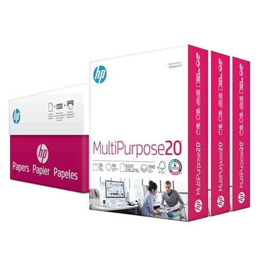 HP Printer Paper | 8.5 x 11 Paper | MultiPurpose 20 lb | 3 Ream Case - 1500 Sheets | 96 Bright | Made in USA - FSC Certified | 112530C -