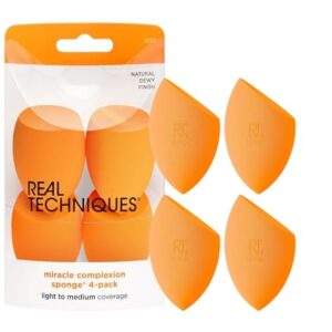 Real Techniques Miracle Complexion Sponge, Makeup Blender for Liquid and Cream Foundation, Full Coverage, Streak-Free Professional Makeup Tool, Cruelty Free, Vegan, Latex Free, 4 Count -