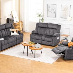 COMHOMA Manual Recliner Chair Set，Fabric Reclining Sofa Chair with Cup Holders, Upholstered Recliner with Side Pockets Suitable for Living Room Furniture (3+2+1) -