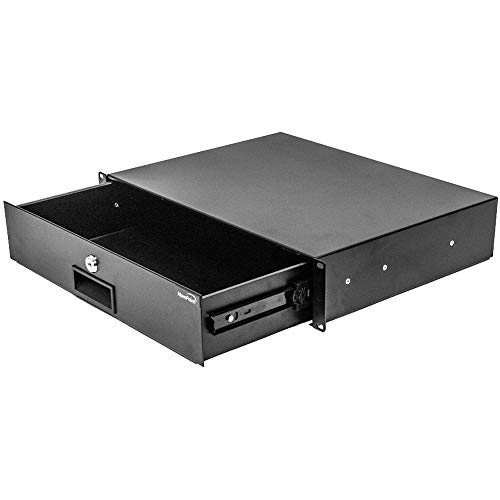 Navepoint Rack Mount Drawer for 19-Inch Server Cabinet Case Or DJ with Lock and Key 2U Black -