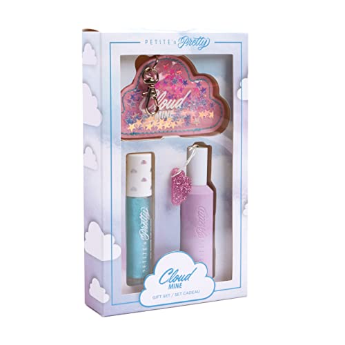 Petite 'N Pretty Cloud Mine Lip Gloss & Rollerball Perfume Gift Set - Makeup for Kids, Tweens, Teens - Light Shimmer & Sweet Scent, Made in the USA -