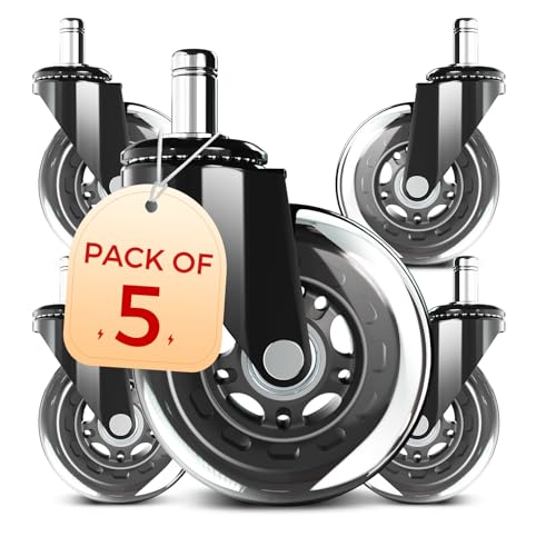 Office Chair Wheels,for Gaming Chairs, Computer Chairs,Incredibly Smooth & Quiet Rolling Casters -Safe for Hardwood Floors & Carpet - Easy Installation with Universal Fit -