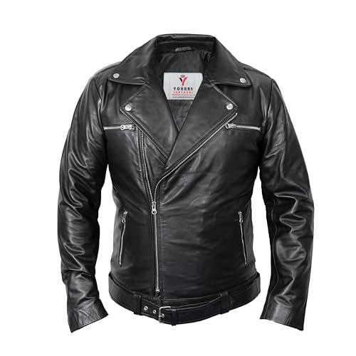 YOHAAN LEATHERS Mens Motorcycle Leather Jacket Ultra Comfy Vintage Water Resistant Motorbike Genuine Leather Jacket for Riding Black (S) -