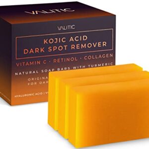 VALITIC Kojic Acid Dark Spot Remover Soap Bars with Vitamin C, Retinol, Collagen, Turmeric - Original Japanese Complex Infused with Hyaluronic Acid, Vitamin E, Shea Butter, Castile Olive Oil (3 Pack) -