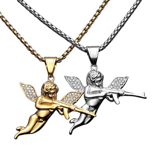 New 2026 Angel Cupid Ak47 Stainless Steel Men Necklaces Pendant Chain Amulet Hiphop Cool Things For Women Jewelry Gifts Fashion Accessories Creative Gift -