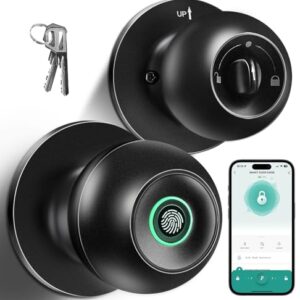 Fingerprint Door Lock, Smart Fingerprint Door Knob with Lock, Biometric Door knob with App Control & Key, Keyless Thumbprint Entry Door Lock for Bedroom, Front Door, Home, Apartment Office and Garages -