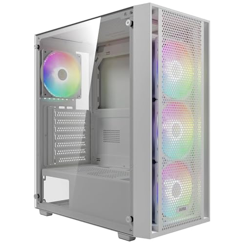 GAMDIAS White ATX Mid Tower Gaming Computer PC Case with Side Tempered Glass, Preinstalled 4X 120mm ARGB Fans, Support Up to 6X 120mm Fans, 360mm AIO/Radiator, 340mm GPU/VGA, 160mm CPU Air Cooler -