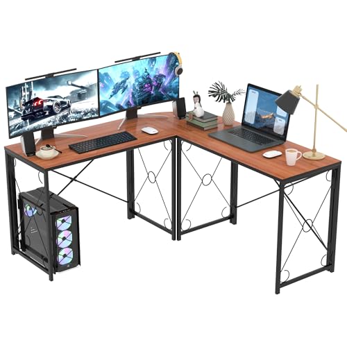 VECELO 59" L Shaped Computer Desk, Corner Computer Desk, Sturdy Home Office Computer Table for Small Space, Writing Desk, Larger Gaming Desk Workstation, Rustic Brown -