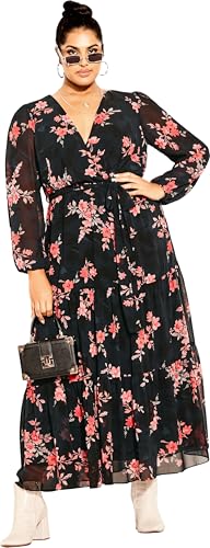 City Chic Women's Apparel Maxi Alicia Dress, Blk Sweet Bloom, 14 Plus -