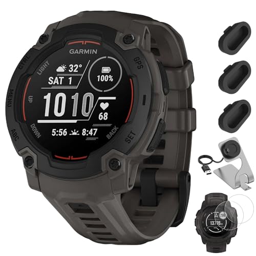 Garmin Instinct E 45mm Rugged Outdoor GPS Smartwatch 24/7 Health Monitor (Charcoal) Bundle with Charging Dock for Venu 3 + Silicone Dust Cover (3-Pack) + Screen Protector (2-Pack) -