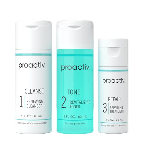 Proactiv 3 Step Acne Treatment - Benzoyl Peroxide Face Wash, Repairing Acne Spot Treatment for Face and Body, Exfoliating Toner - 30 Day Complete Acne Skin Care Kit -