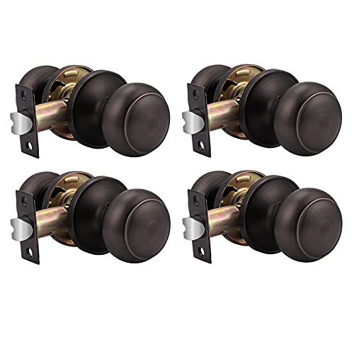 Probrico Door Knob 4 Pack, Interior Passage Door Handles for Closet Hallway, Colonial Knob, Oil Rubbed Bronze Finish, Solid Adjustable Lacth -