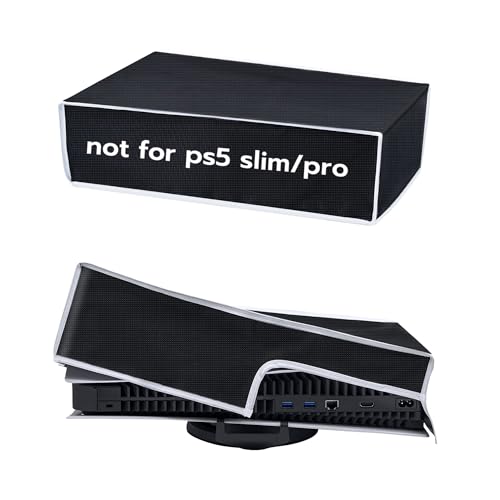 Mcbazel Horizontal Dust Cover for PS5 Console, 1680D Oxford Cloth Anti-Scratch Waterproof Dust Case with Back Cable Port for PlayStation 5 Console (NOT for PS5 Slim/Pro)- Black with White Line -
