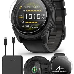 Garmin tactix 8 AMOLED (51mm) Premium Tactical GPS Smartwatch Bundle - Includes Applied Ballistics Ultralight Solver, Built-in LED Flashlight with PlayBetter Portable Charger & HD Screen Protectors -