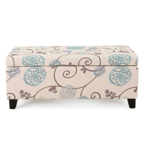 Christopher Knight Home Breanna Fabric Storage Ottoman, White And Blue Floral -
