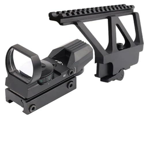 Gotical A-K Side Rail Scope Mount with Picatinny Quick Detach System for A-K 47 A-K 74 CNC Aluminum A-K 47/74 Side Rail Scope Mount w/ Red Green Reflex Sight with 4 Reticles -