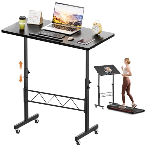 COMHOMA Small Standing Desk Adjustable Height & Tiltable Tabletop, Mobile Stand Up Desk for Laptop, Portable Computer Table for Home Office Work and Walking Pad Treadmill, Height 30.7"-46.4", Black -