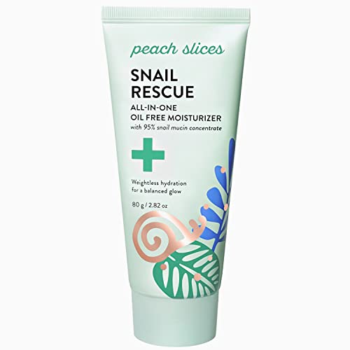 Peach Slices | Snail Rescue All-in-One Oil Free Face Moisturizer | 95% Snail Mucin | Lightweight, Long-Lasting Hydration | Silicone-Free | Face Cream | Skin Care | Clean & Cruelty-Free | 2.82 oz -