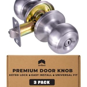 Privacy Door Knob with Lock for Bedroom Bathroom Interior Door Handle Easy Install Room Door Locks Indoor Door Knob Set Privacy Door Handle Satin Nickel Knobs for Home Office (Silver, 3 Pack) -