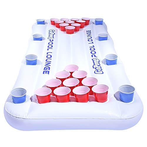 GoPong Pool Lounge Beer Pong Inflatable with Social Floating, White -