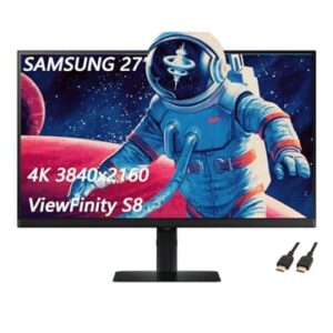 SAMSUNG 27" ViewFinity S8 Series Computer Monitor, 60Hz, 5ms, 4K UHD(3840 x 2160), Height Adjustable Stand, DisplayPort, HDMI, USB, Black, with HDMI Cable -