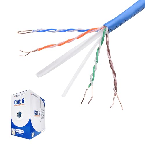 Cable Matters [UL Listed] 10Gbps in-Wall Riser Rated (CMR) 23AWG Bare Copper Cat6 Ethernet Cable - 1000ft, Cat 6 Ethernet Cable Spool, Cat 6 Cord Bulk, Blue -