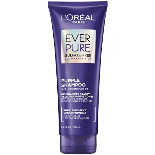 L’Oreal Paris Sulfate Free Brass Toning Purple Shampoo for Blonde, Bleached, Silver, or Brown Highlighted Hair, EverPure, 6.8 Fl Oz (Packaging May Vary) -