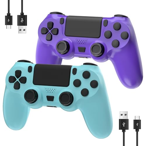 YsoKK 2 Pack Wireless Controller for Ps4/Pro/Slim with Double Shock/Stereo Headset Jack/Touch Pad/Six-axis Motion Control(Purple and Blue) -