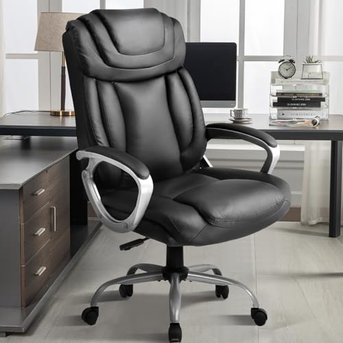 COMHOMA Ergonomic Office Chair Home Office Desk Chairs Comfy Back Support PU Leather Executive Office Chair with Wheels Headrest Padded Armrests Height Adjustable Tilt Swivel Rolling Reclining Seat -